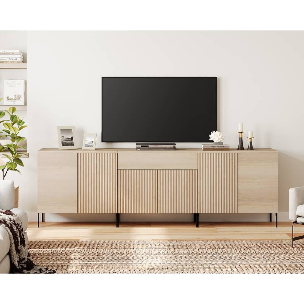 94.5" Modern Reeded Dresser TV Stand For Tvs Up To 100 Inch, Entertainment Center With Adjustable