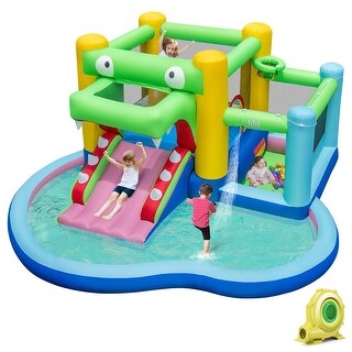 Costway 5-in-1 Inflatable Bounce House with Slide Splash Pool Ball Pit - Multi-color - See Details