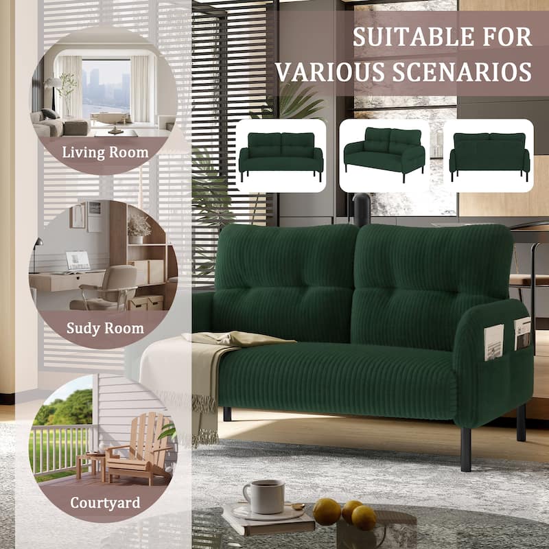 HOMEFUN Corduroy Upholstered Tufted Comfortable Wood Frame Loveseats Sofa with Double Side Pocket