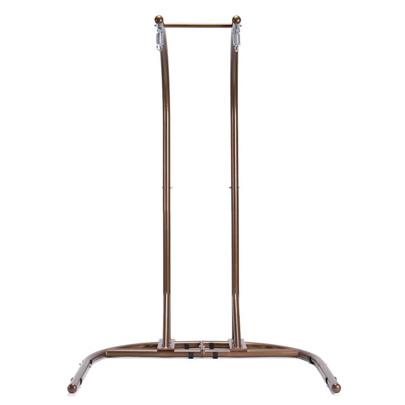 Charcoal Wicker Hanging Double-Seat Swing Chair with Stand with Cushion