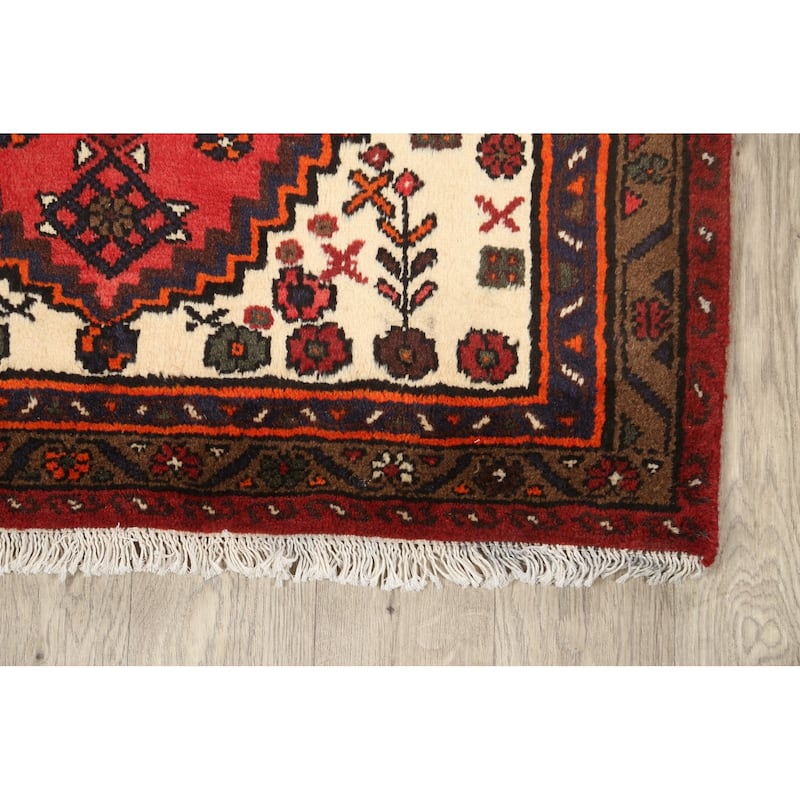 Geometric Hamedan Persian Kitchen Area Rug Handmade Wool Carpet - 3'3" x 4'11"