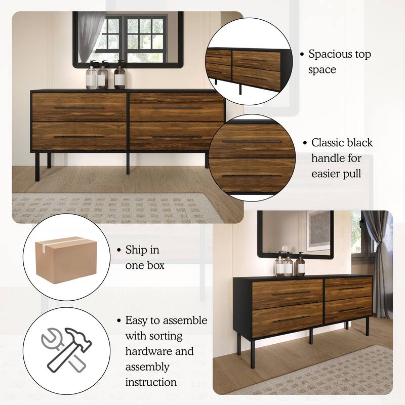 CraftPorch Mid-Century 4-pieces Wooden Bedroom Set