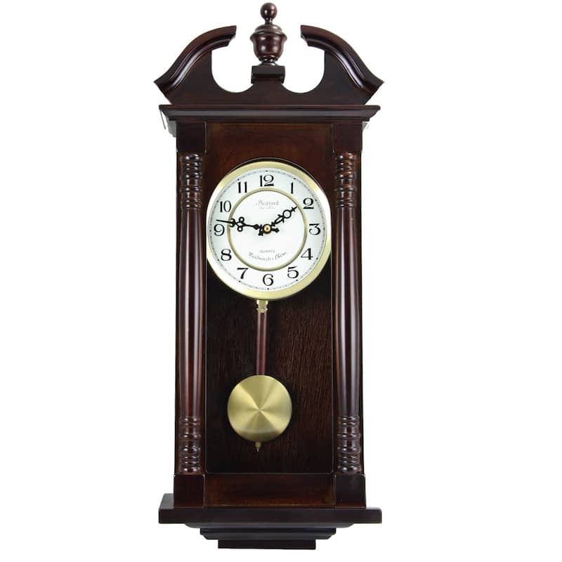 Bedford Clock Collection 27.5" Classic Deco Wall Clock w/ Pendulum