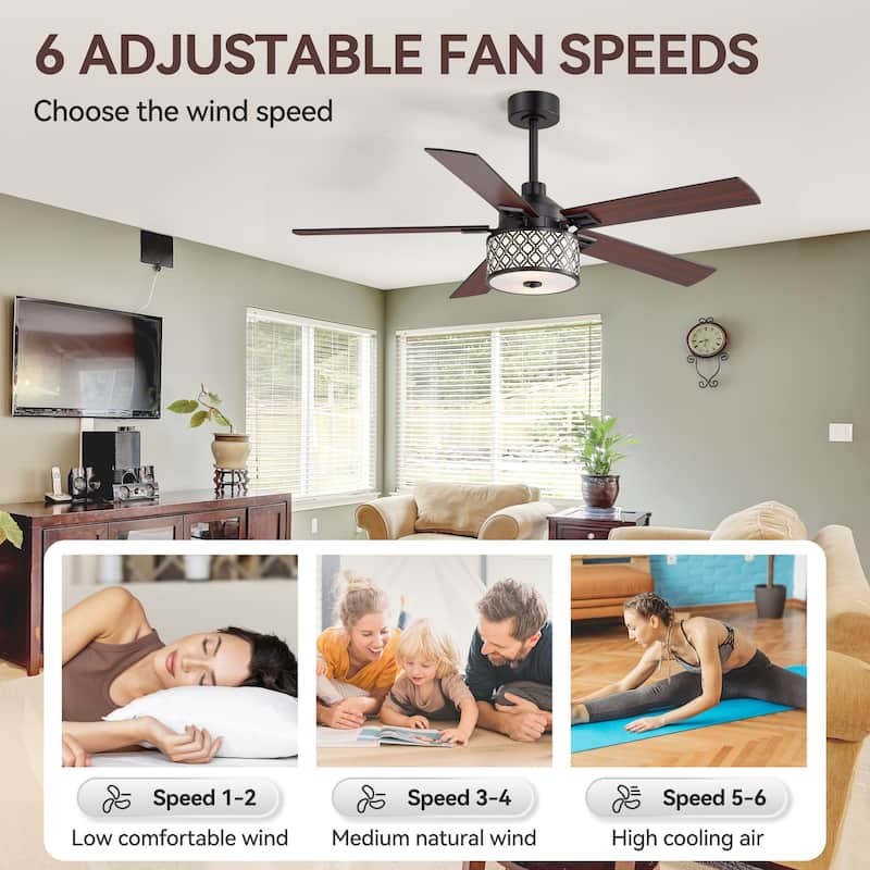 52" Reversible 5-Blade Caged Ceiling Fan with Light and Remote