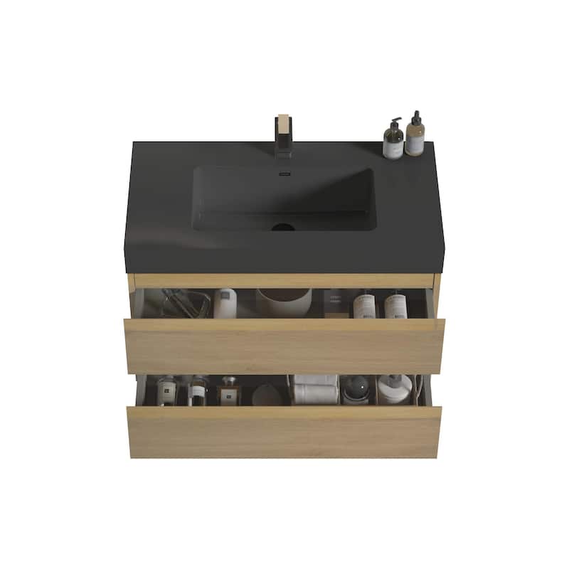 Modern Large Storage Wall Mounted Bathroom Vanity with Sink Basin without Drain and Faucet
