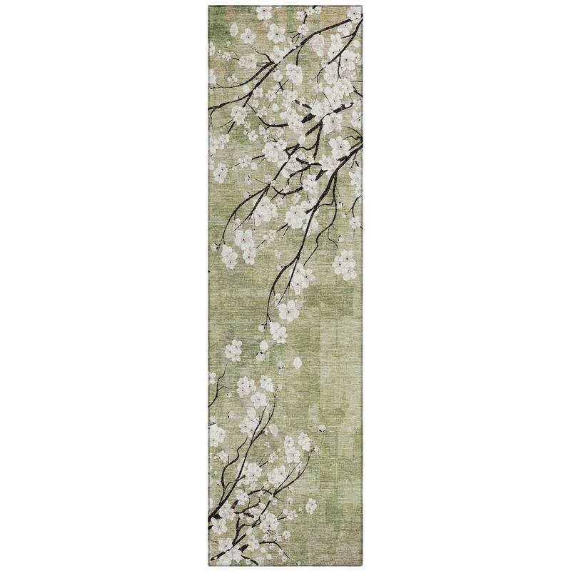 Machine Washable Indoor/ Outdoor Modern Floral Chantille Rug
