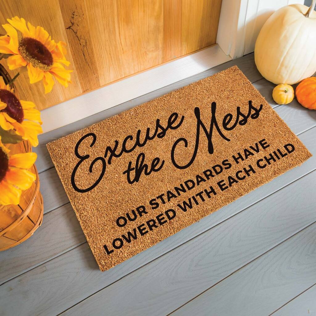 Black and Brown 16 in. x 28 in. Nature Coir Excuse the Mess Door Mat
