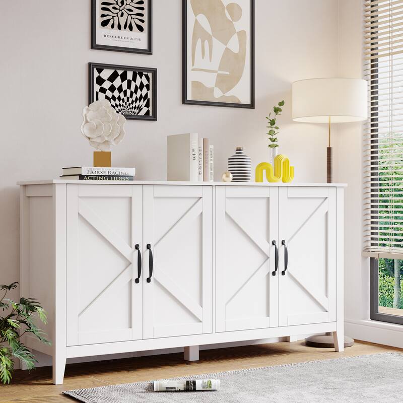Cabinet with 4 Doors and 4 open shelgves,Freestanding Sideboard Storage Cabinet Entryway Floor Cabinet
