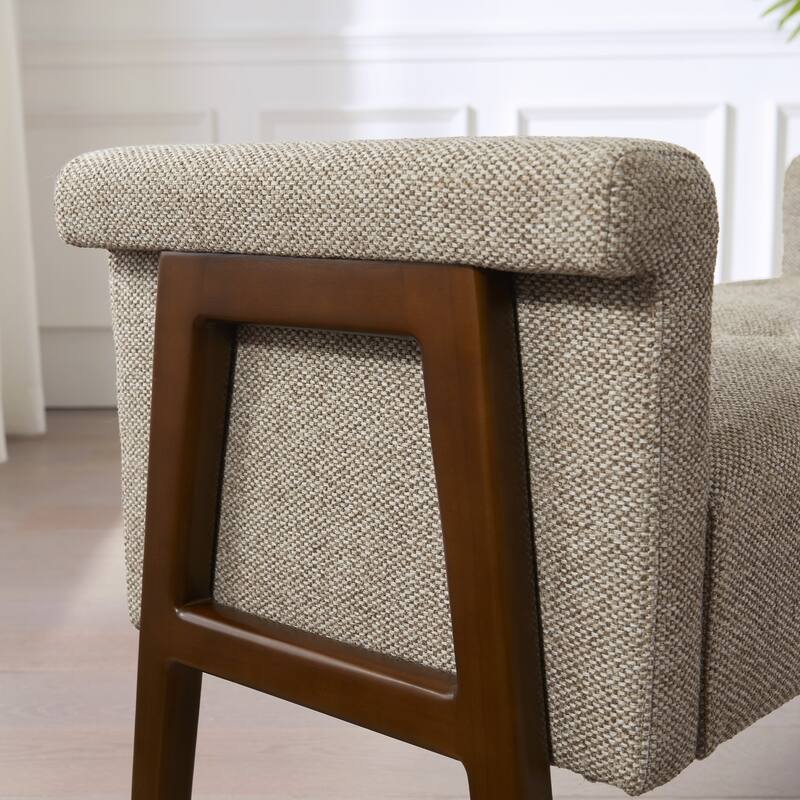 Modern Fabric Upholstered Entryway Storage Bench with Wooden Legs and Armrests