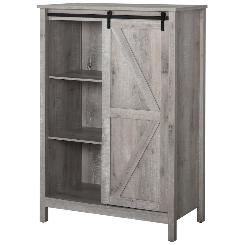 HOMCOM Cupboard Storage Cabinet/Home 3-Tier Organizer with Barn Door, and Adjustable Shelf - 35*17.75*52.25