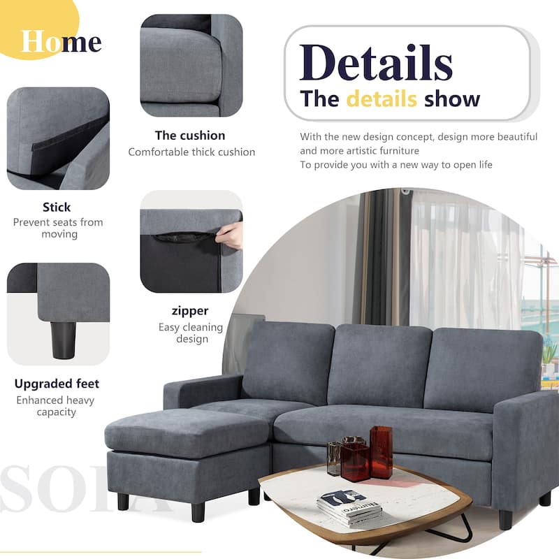 Futzca Modern Convertible Sectional Sofa L-Shaped Couch