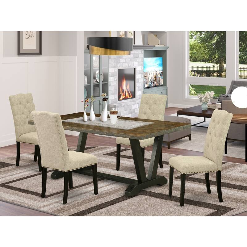 Art Deco Dining Set - 5 Piece Kitchen Table Set with 4 Parsons Chairs - Mid Century Modern Design - 72