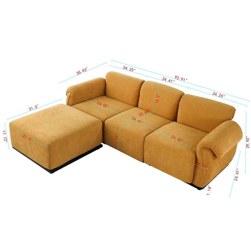 93" 4-Seater Chenille Modular Sofa - Fashionable Sectional with Iron Frame for Living Room