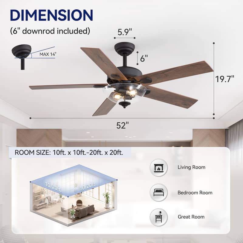 52-inch Wood Reversible 5-Blade Indoor Ceiling Fan with Remote and Light