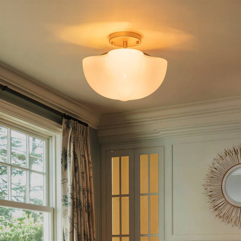 Modern Glam 3-Light Opal Glass Semi Flush Mount - Gold - 12.2-in W x 9.4-in H