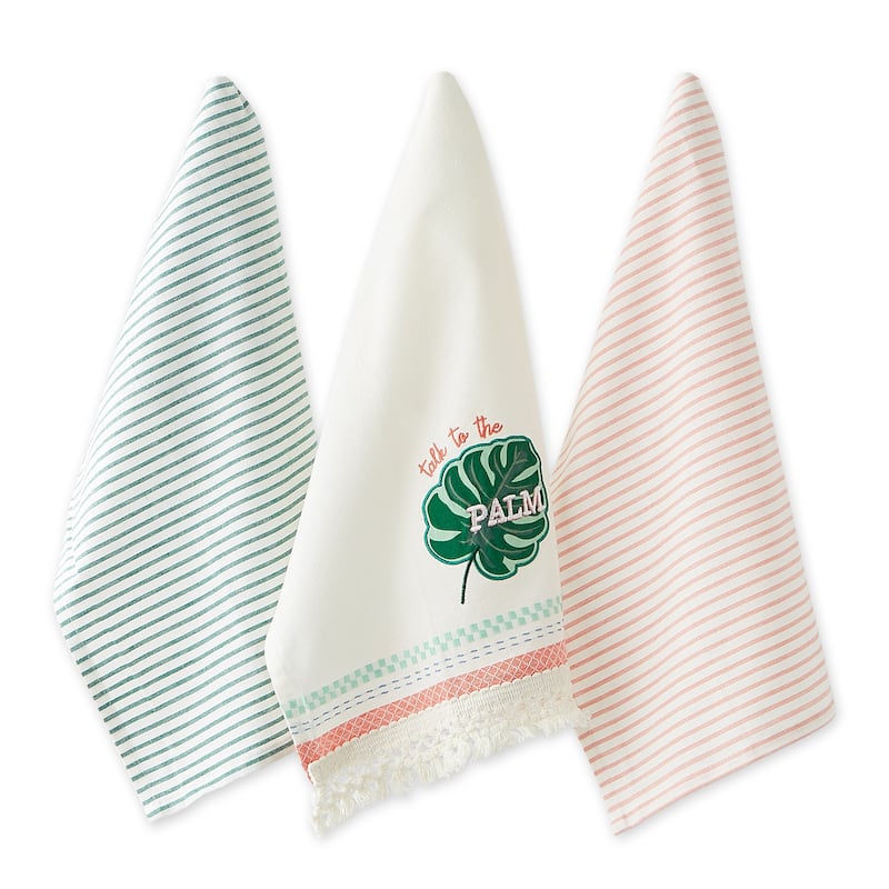 DII Island Tropics Pineapple Embellished Dishtowels Set/3 - Talk to the Palm