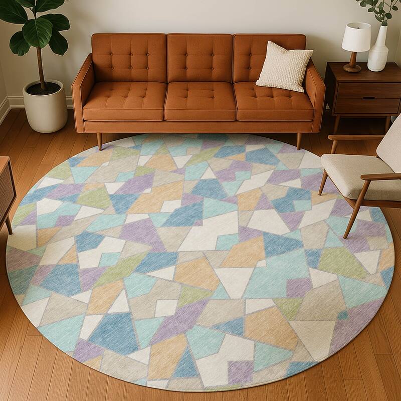 Machine Washable Indoor/ Outdoor Modern Mosaic Chantille Rug