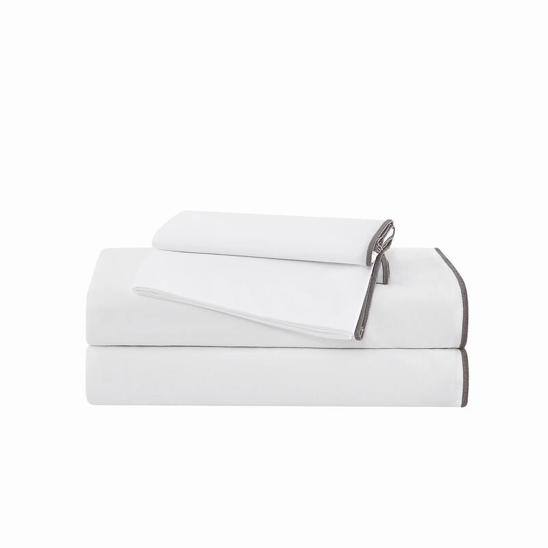 Brooklyn Loom Merrowed Edge 4 Piece Sheet Set - King - White/Grey