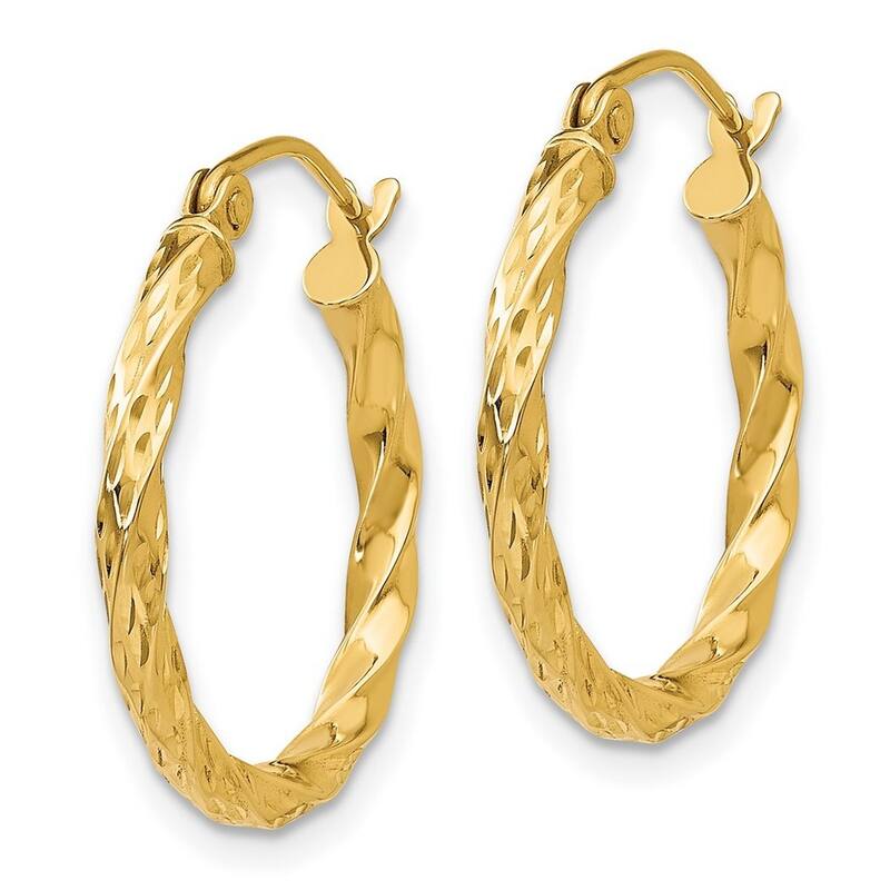 Curata 14k Yellow Gold Hinged 3x21mm Polished Twist Hoop Earrings