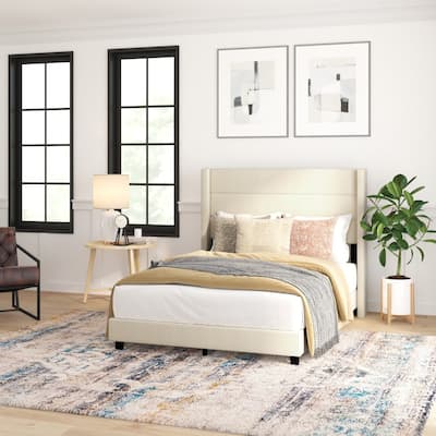 Upholstered Platform Bed with Wingback Headboard
