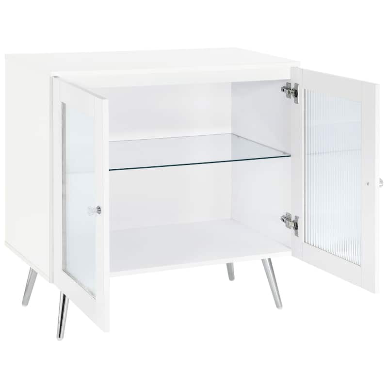 Nieta 2-Tier Accent Cabinet With Glass Shelf White High Gloss And Chrome