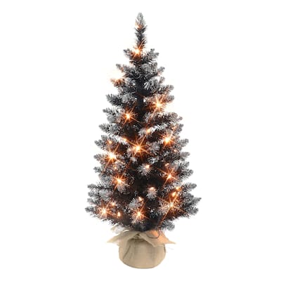 Puleo International 3 ft. Pre-lit Fashion Black Artificial Christmas Tree