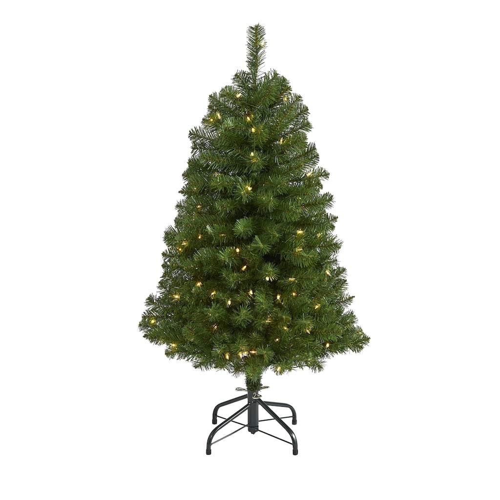 4ft. Fir Artificial Christmas Tree with 100 Clear Lights and 223 Branches - Petite Holiday X-Mas Decoration