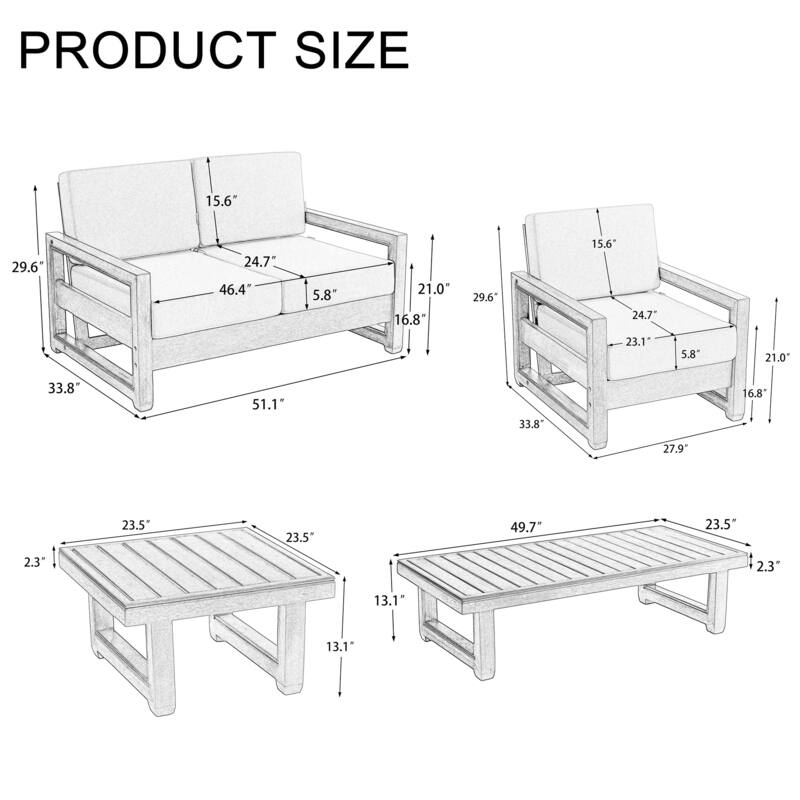 5-Piece Teak Wood Outdoor Patio Conversation Set with Cushion