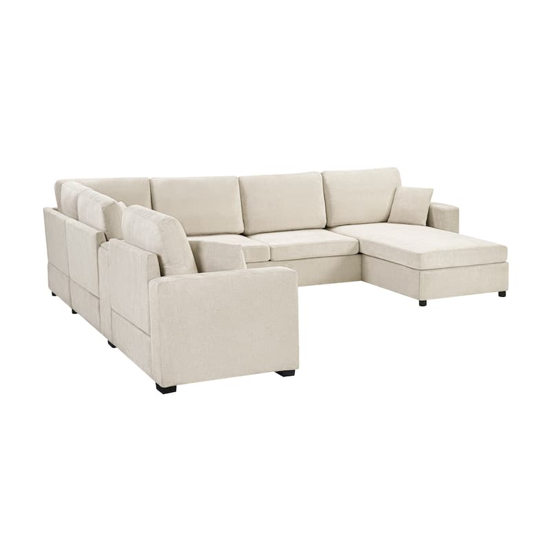 GDFStudio - 134" Modular Chenille U-Shape 5-Seat Sectional Sofa with Storage