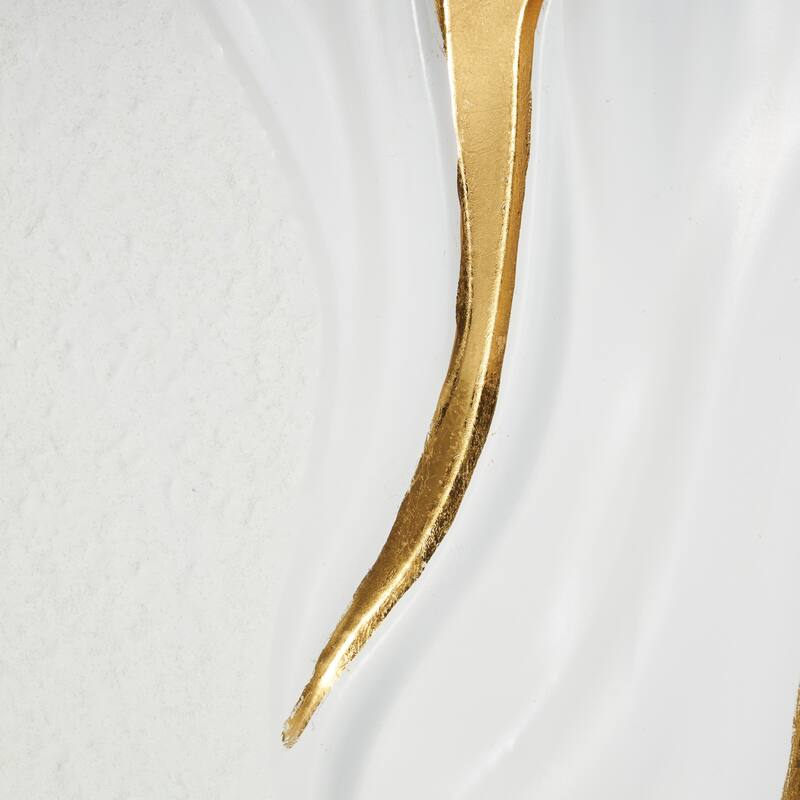 White Metal Dimensional Textured Wavy Abstract Home Wall Decor with Curved Gold Accents