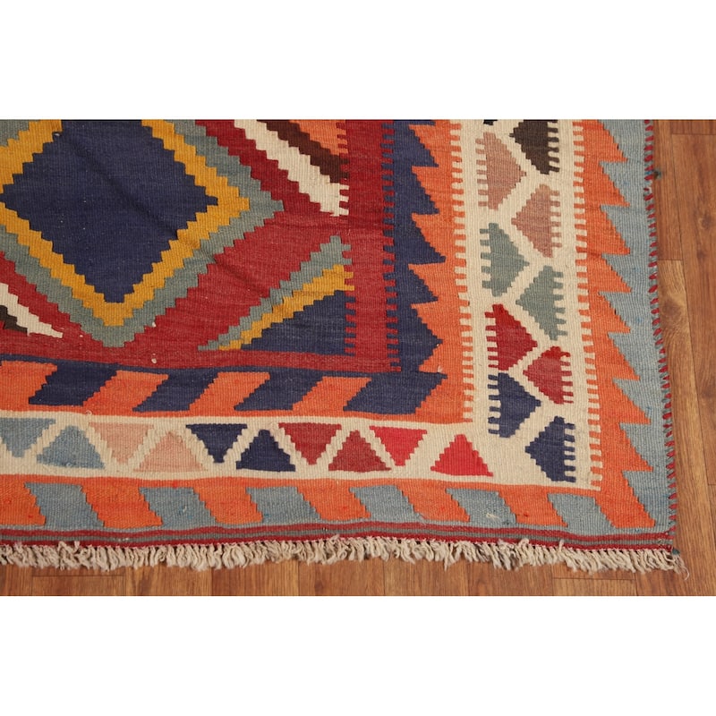 Tribal Kilim Qashqai Persian Vintage Flatweave Geometric Wool Carpet - 4'1"x 8'1"