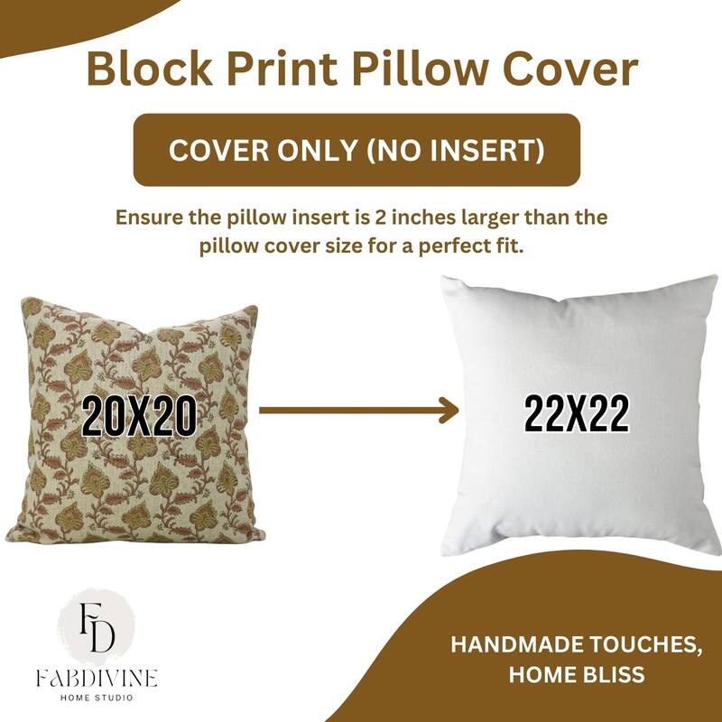Fabdivine Floral Block Print Linen Throw for Farmhouse Dining or Bedroom Décor Brown Farmhouse Cushion Cover, Madhubala