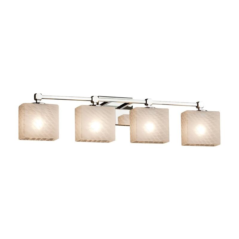 Justice Design Fusion Tetra 4-light Polished Chrome Bath Bar, Weave Rectangle Shade - Polished Chrome