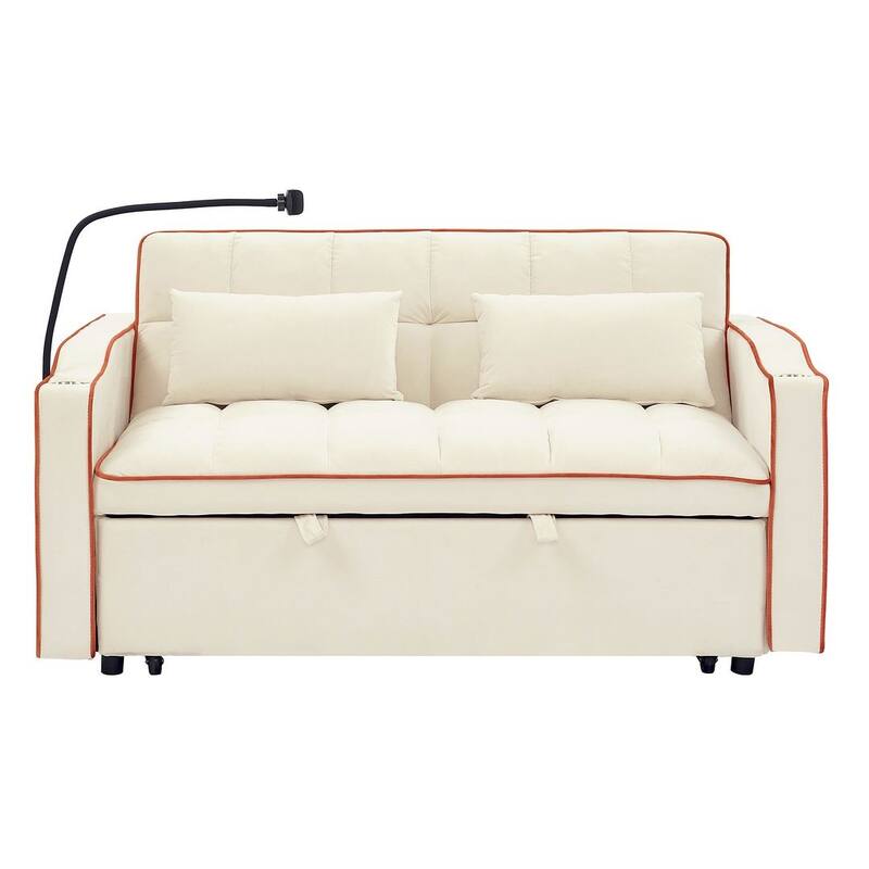 55.51'' Modern Versatile Foldable Sofa Bed With Adjustable Back and USB Port and Ashtray and Swivel Phone Stand