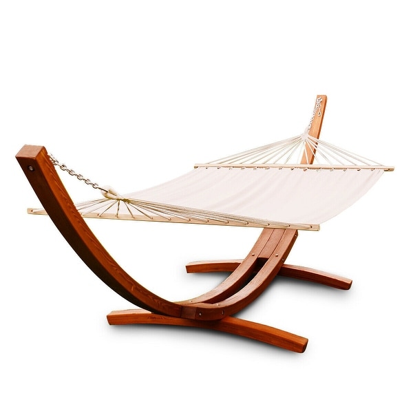 Costway 161'' Wooden Curved Arc Hammock Stand W/ Hammocksize Outdoor Patio Garden Swing - as pic