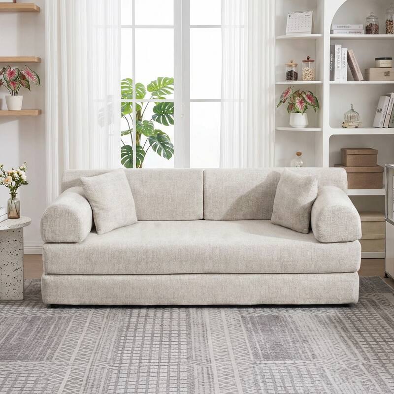 Convertible Sleeper Sofa Bed with Cylindrical Pillow, Corduroy Folding Mattress Couch, Floor Sofa Lounge Couch for Bedroom