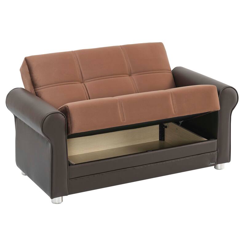 Collection Upholstered Convertible Loveseat With Storage - Brown PU,Reddish Brown