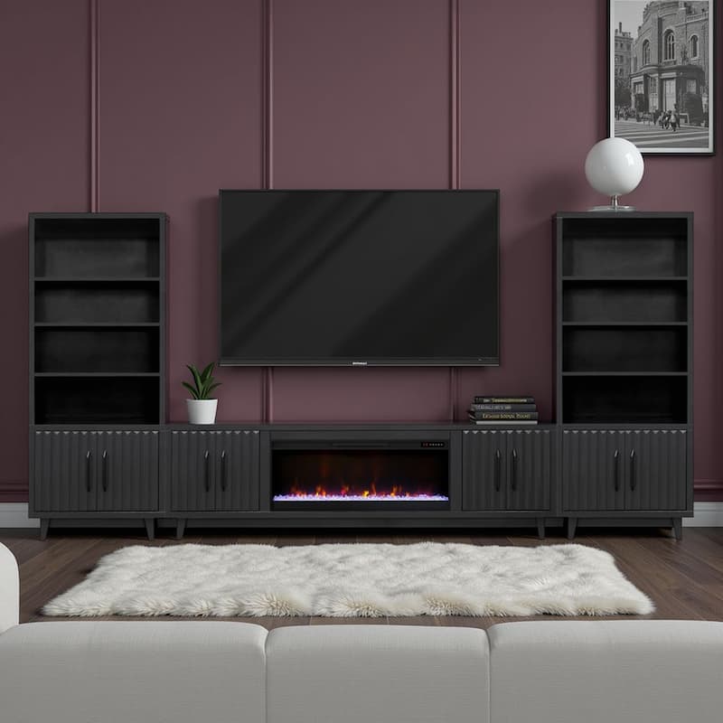 Bridgevine Home Radiance 94 inch Fireplace TV Stand for TVs up to 100 inches