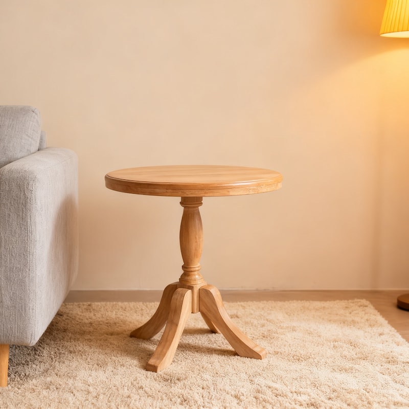 23.6" Round Wooden End Table, Wooden Pedestal Side Coffee Tables, for Living Room, Bedroom, Entryway
