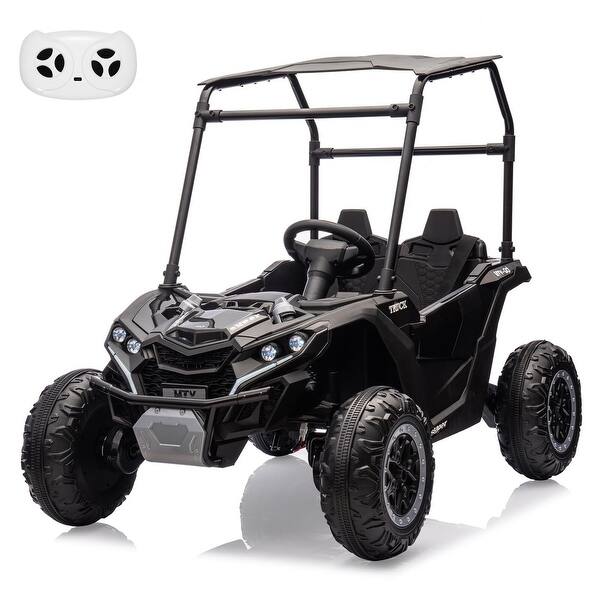 slide 2 of 32, 24V 2 Seater Kids Ride On Utv, 4WD Electric Truck with Sun Shade Black
