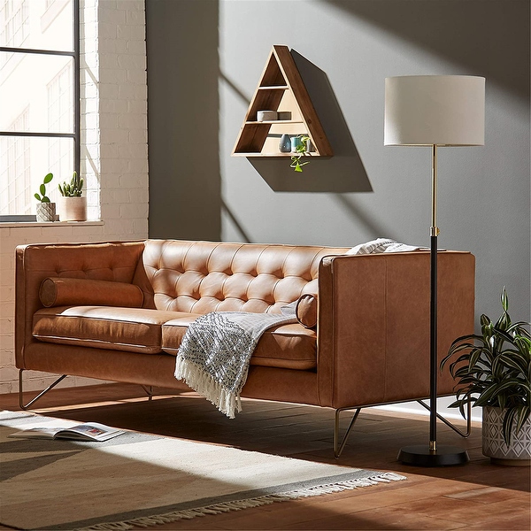 Mid century modern cognac deals leather sofa