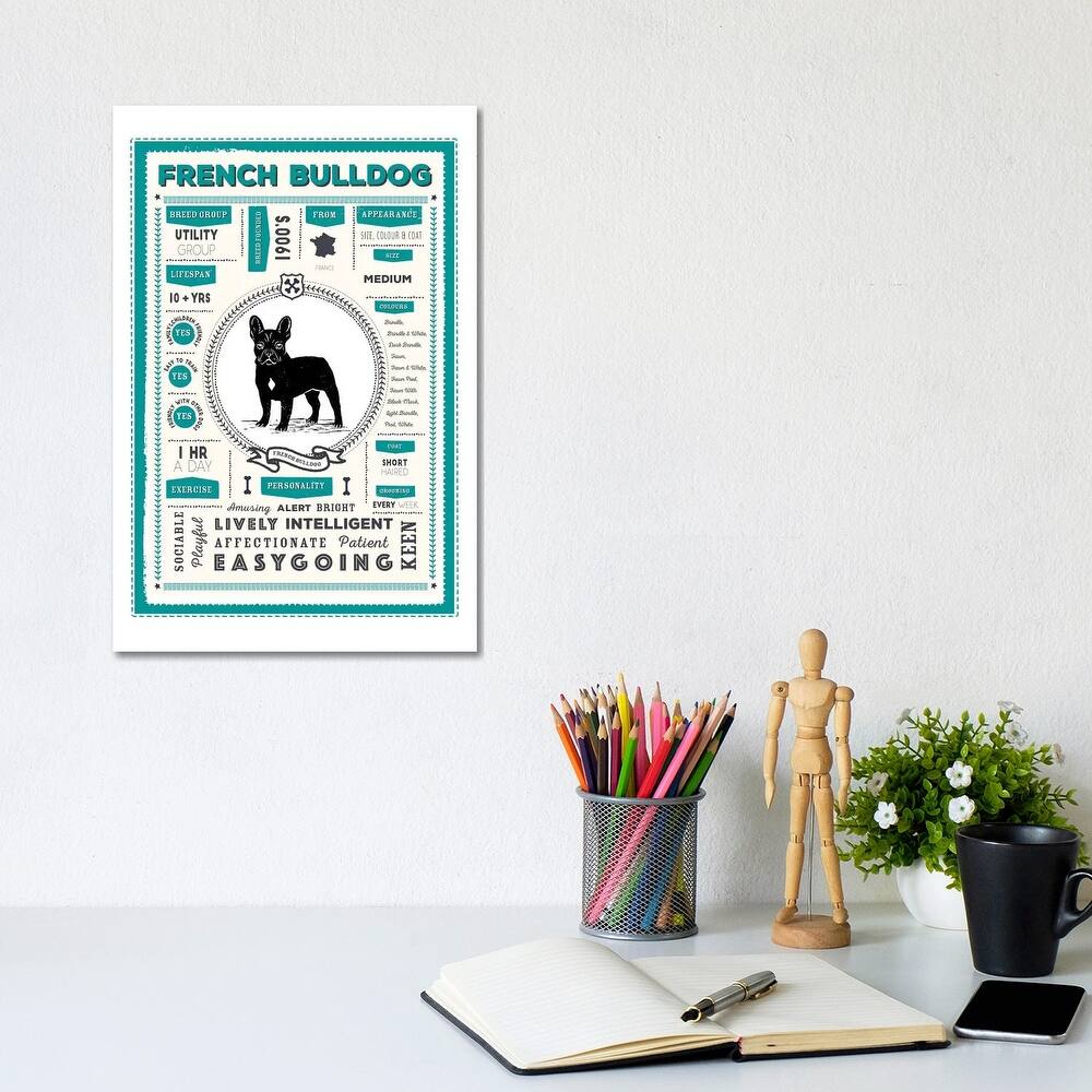 iCanvas "French Bulldog Infographic Blue" by PaperPaintPixels Canvas Print