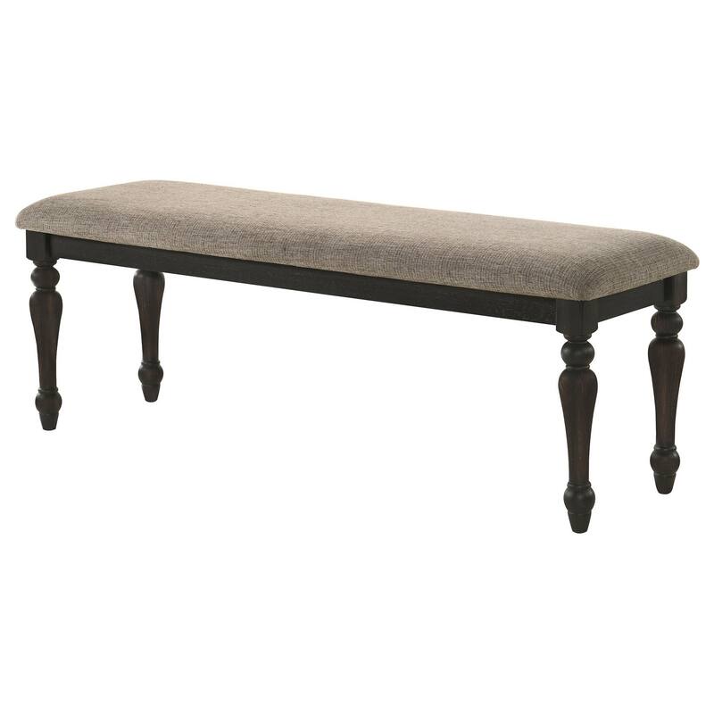 Brad Dining Bench, Turned Legs, Charcoal Gray Wood, Brown, 54 Inch