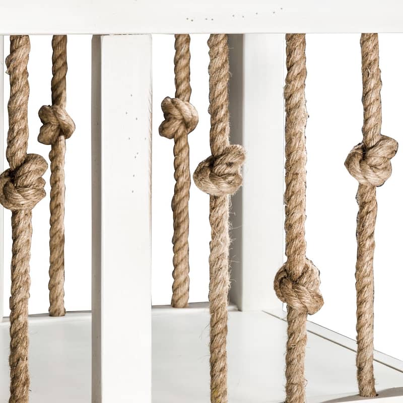 Dockside White Living Room End Table with Coastal Rope Accent
