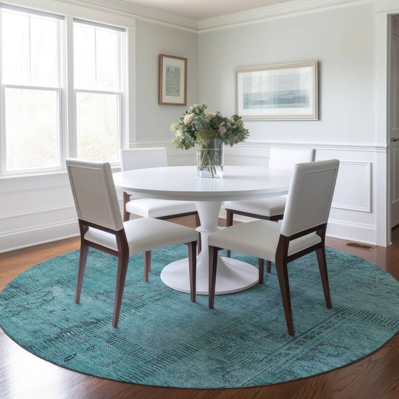 Machine Washable Indoor/ Outdoor Chantille Boho Moroccan Rug - Teal - 8' x 8'