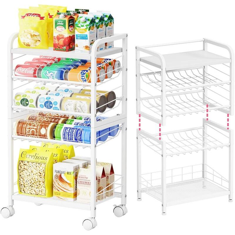 Can Organizer for Pantry - Stackable Rolling Snack Cart, Soda Can Organizer - 11.81"D x 16.77"W x 30.71"H - White