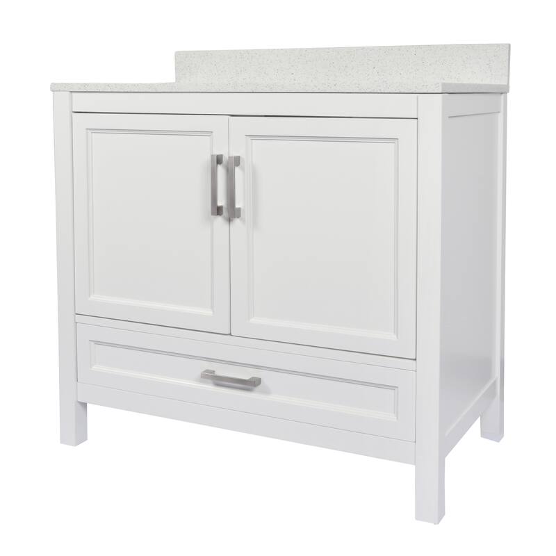 Nevado 37" Bathroom Vanity with Cultured Marble Vanity Top Sink in White with White Basin