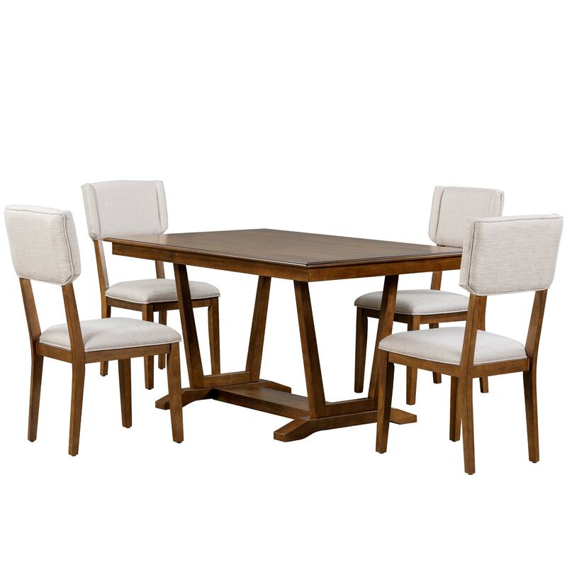 5-Piece Wooden Dining Table Set with 59" Rectangular Table & 4 Chairs
