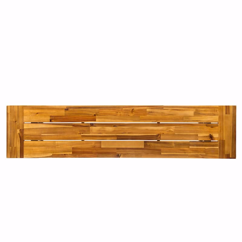 Acacia Wood Slat-Panel Bench with Powder-Coated Iron Frame