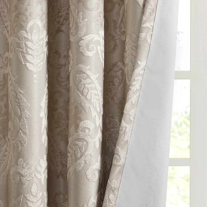 Knitted Jacquard Paisley Total Blackout Grommet Top Curtain Panel(Only 1 Pc Panel)